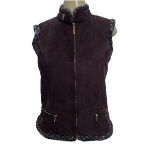St John Sport Faux Suede Vest Sleeveless Jacket Brown Zip Faux Fur S